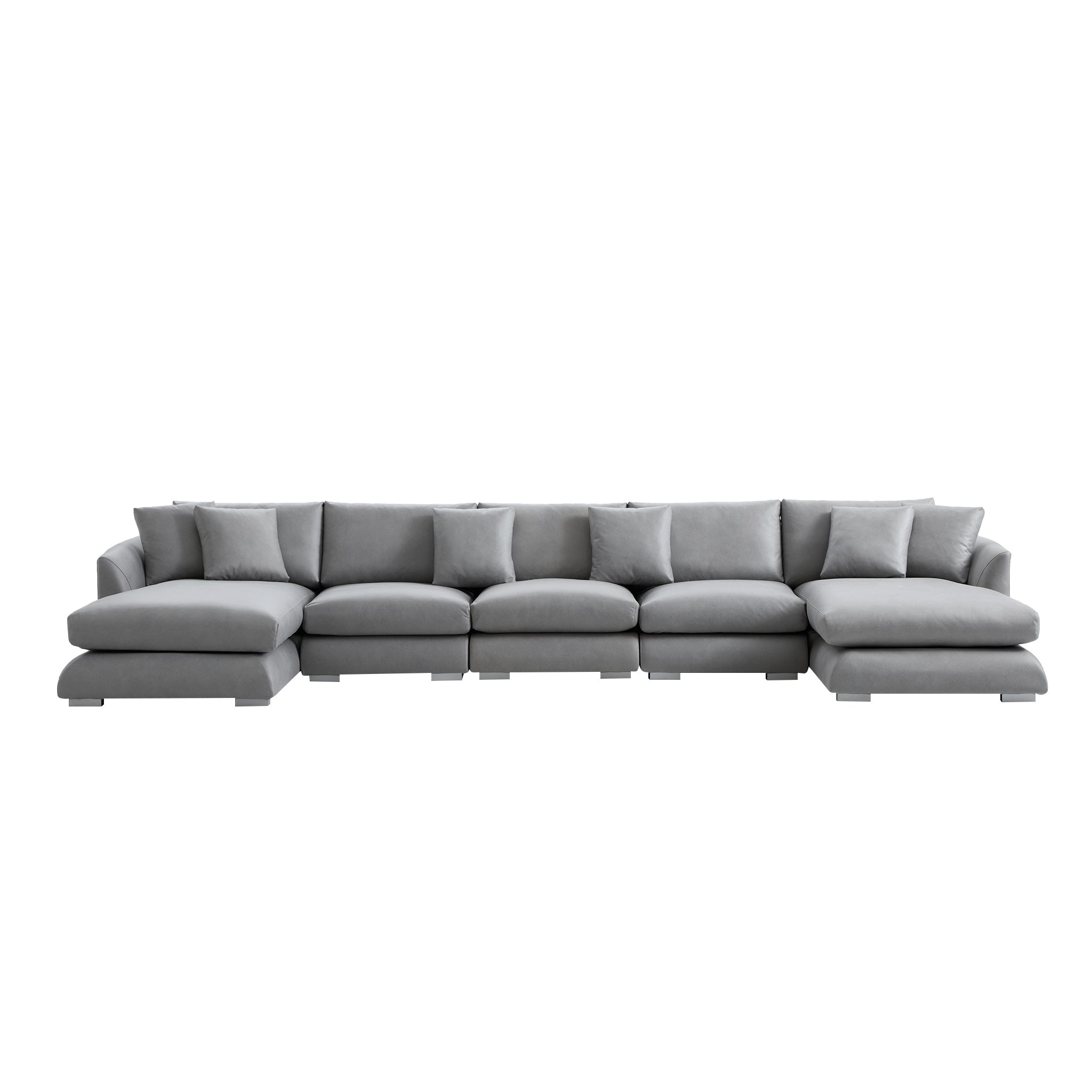 Aalto Boutique Smoky Gray Air Leather Feathers U Sectional