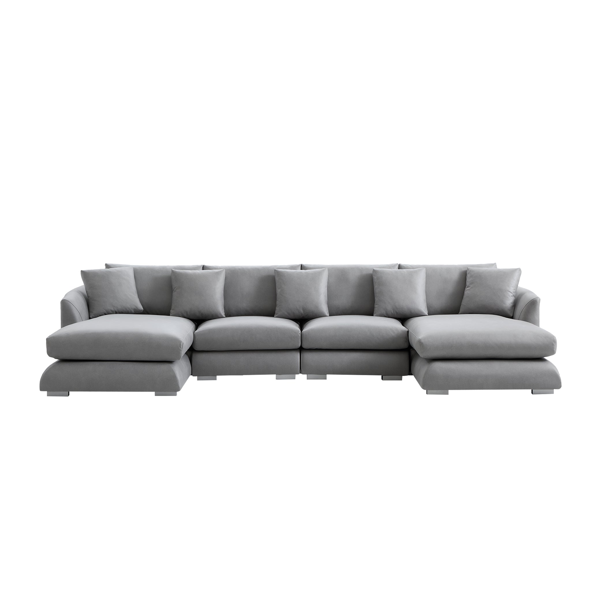 Aalto Boutique Smoky Gray Air Leather Feathers U Sectional