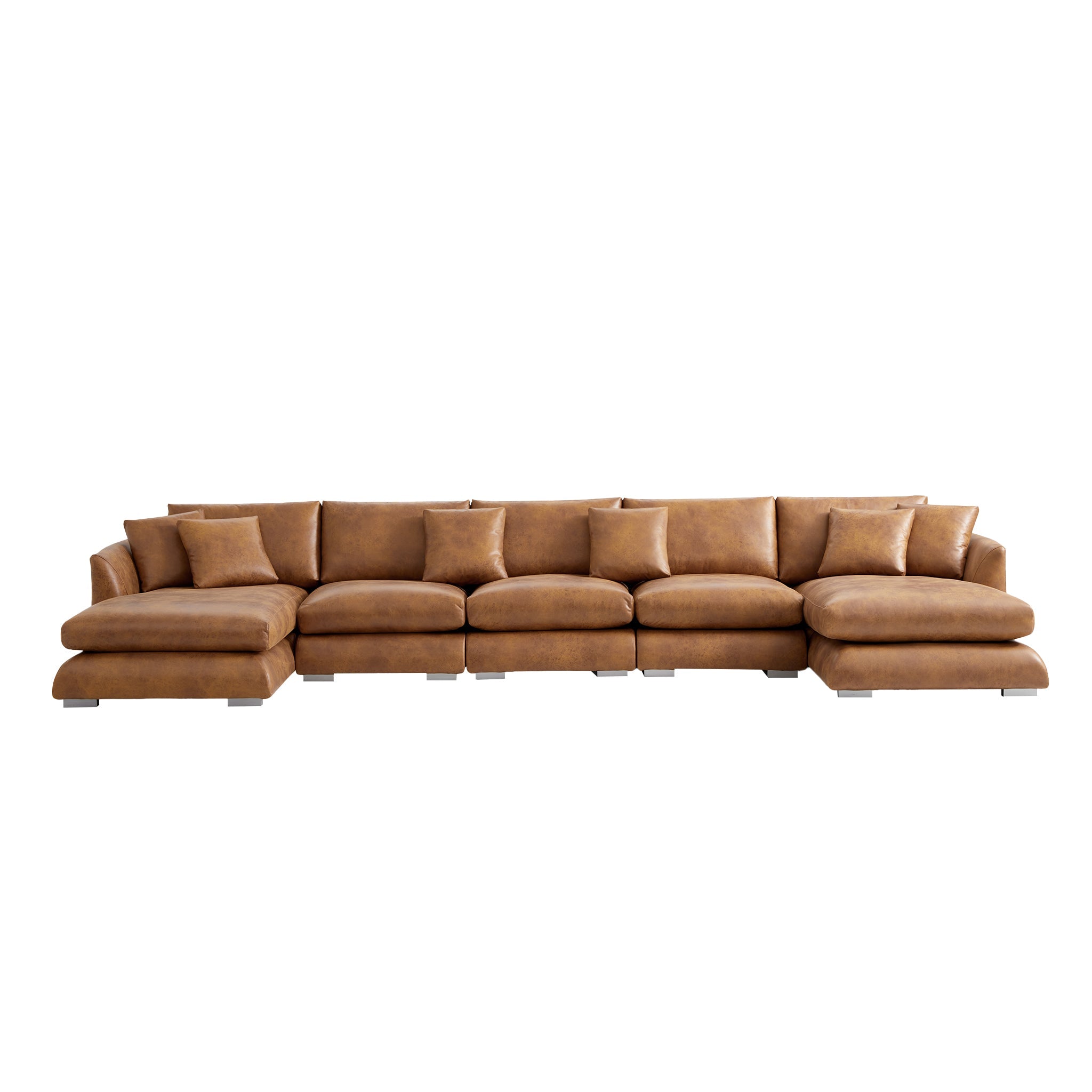 Aalto Boutique Tan Air Leather Feathers U Sectional