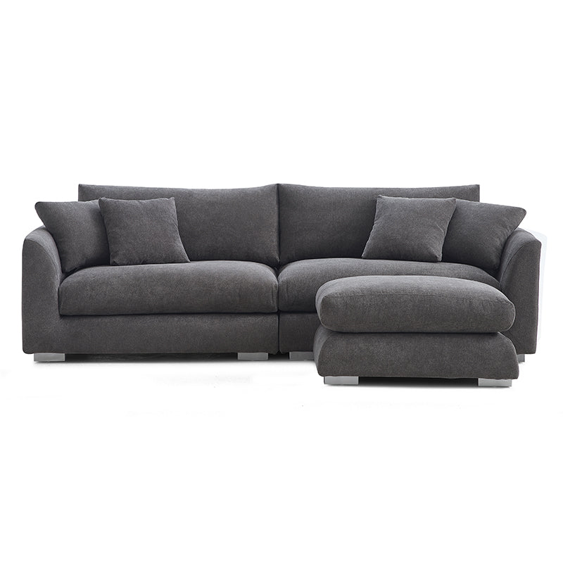 Aalto Boutique Grey Polyester Feathers Loveseat and Ottoman